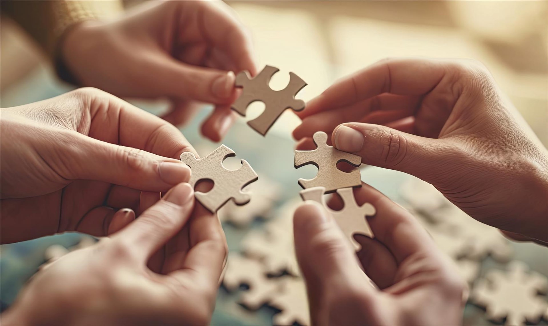 Hände mit Puzzleteilen